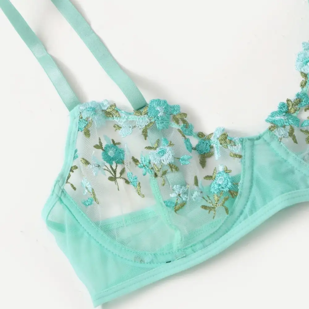 Floral Mesh Thong Lingerie Set