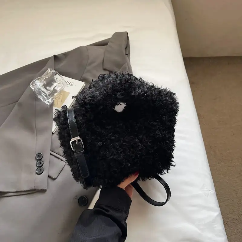Playful Accent: Furry Ball Mini Crossbody Bag