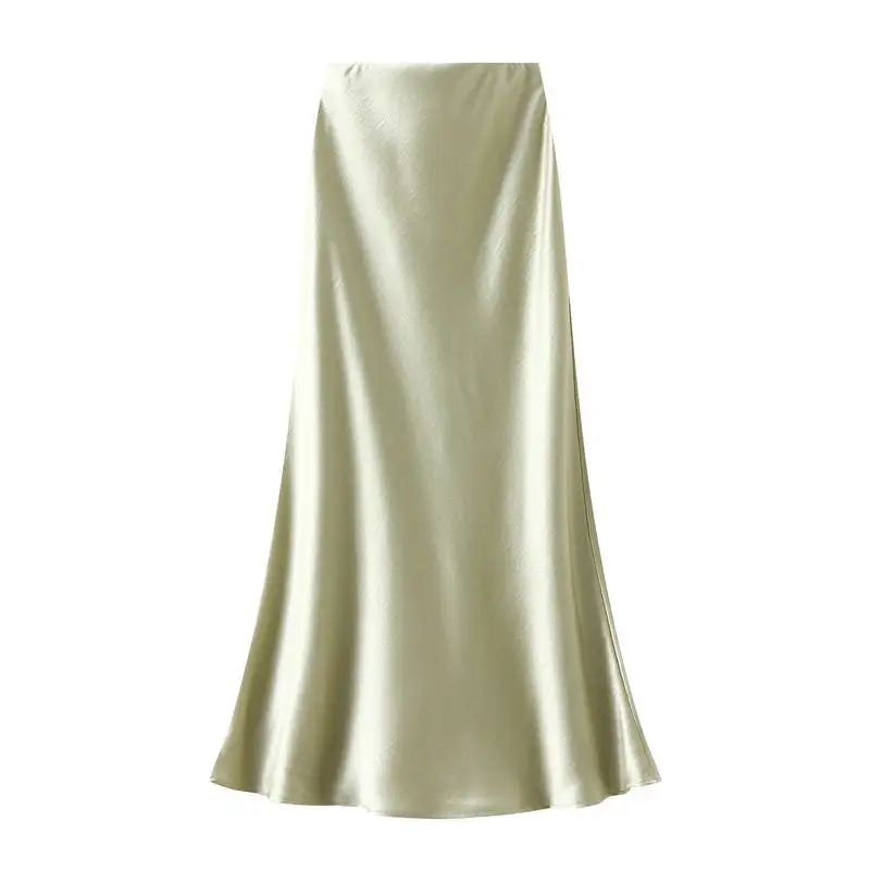 Pleated Satin High Waist Mermaid Midi Skirt