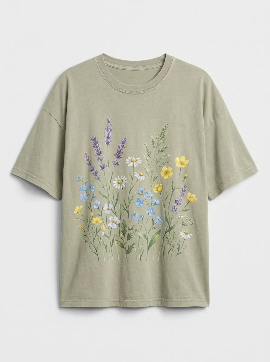 Women's Floral Graphic Crewneck T-Shirt Crewneck Relaxed-Fit