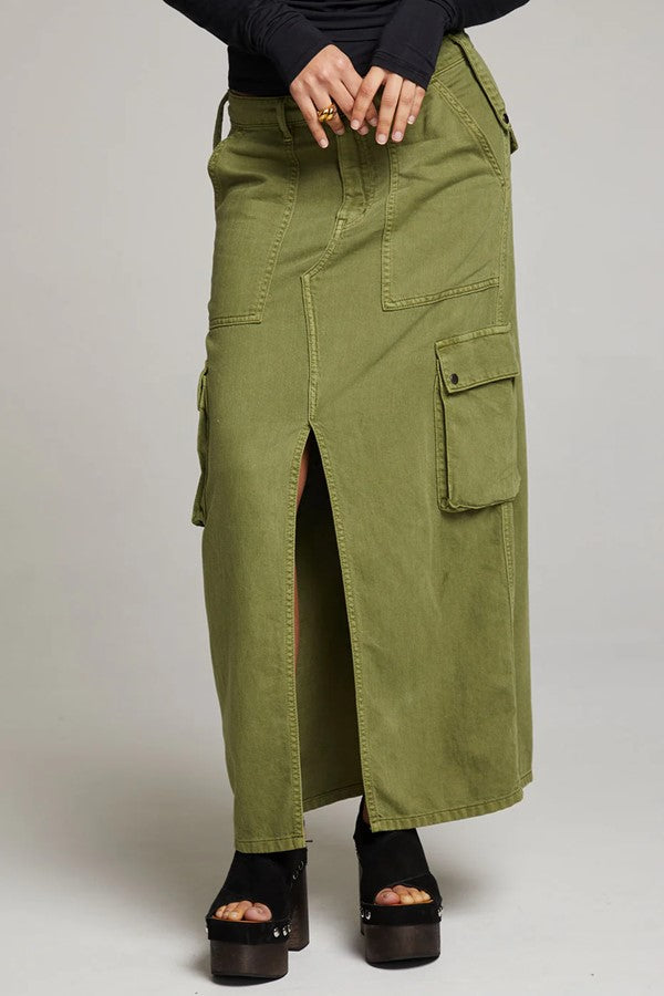 Olive Green Cargo Pocket Maxi Skirt