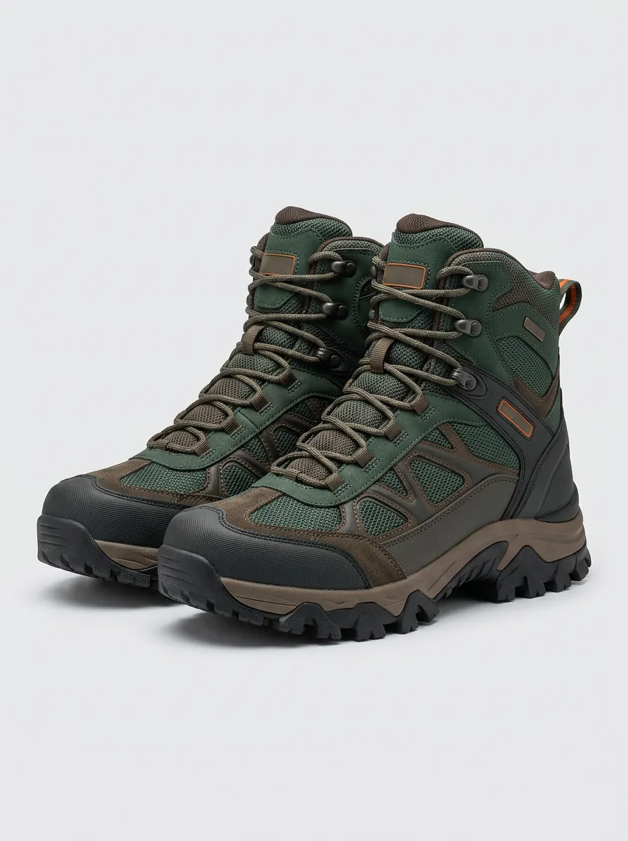 Men's Outdoor Hiking Trekking Green Brown Printed Boots