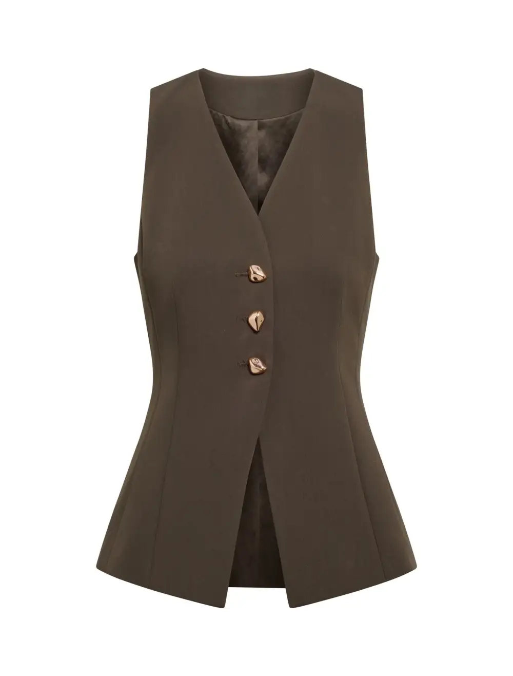 Olive Green Sleeveless V-Neck Button Waistcoat