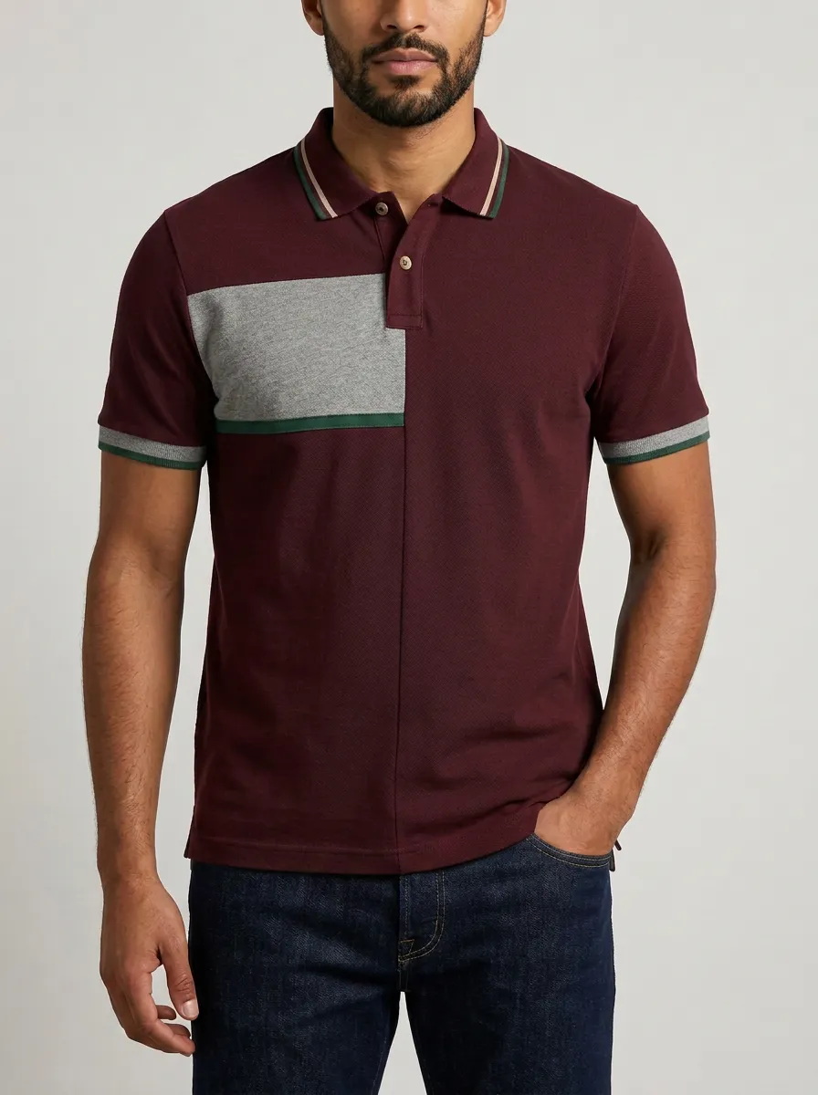 Men's Classic Weekend Colorblock Stripe Printed Polo Shirt