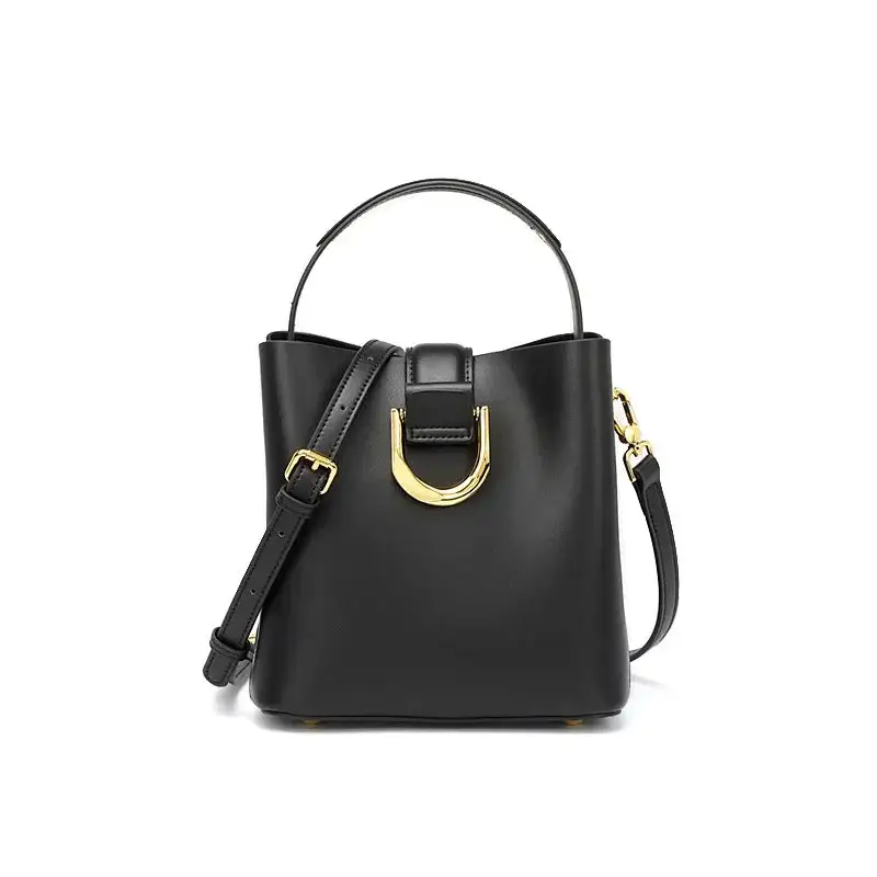 Genuine Leather Bucket Bag Sleek Versatile