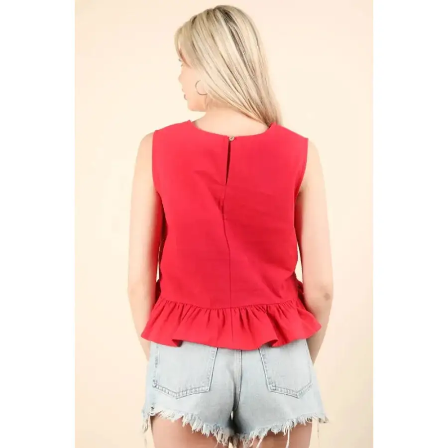 Side Tie Detail Ruffled Sleeveless Top
