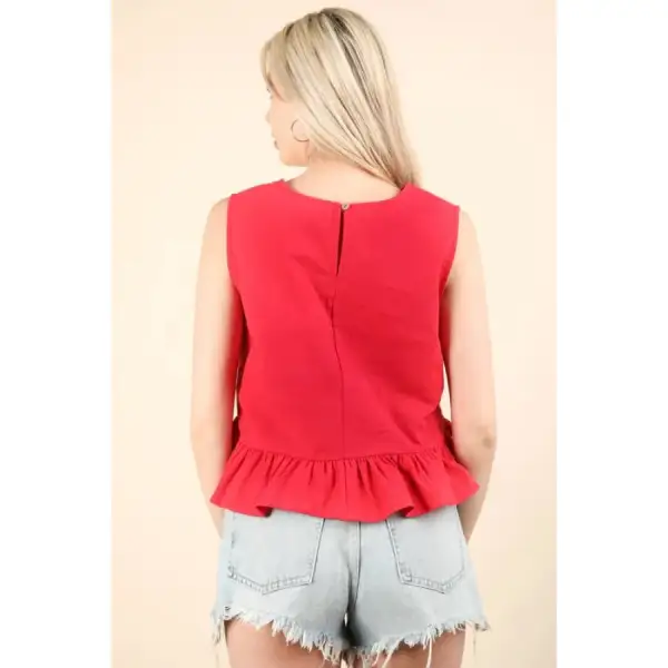 Side Tie Detail Ruffled Sleeveless Top