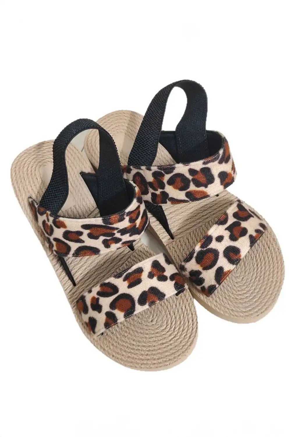 Leopard Woven Strappy Double Strap Flat Sandals