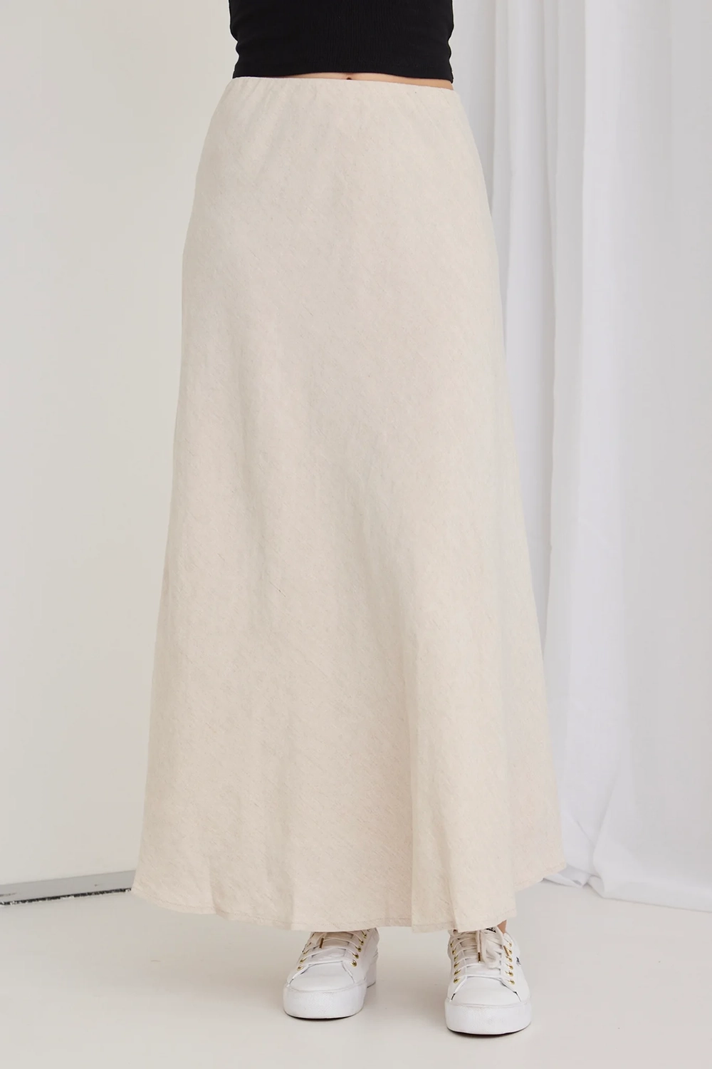 Natural Linen Bias Cut Maxi Skirt