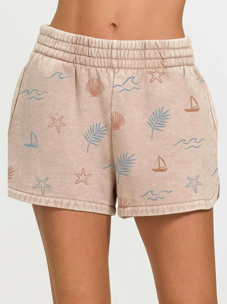 Women's Beach Lover Seashell Starfish Sailboat Printed Shorts