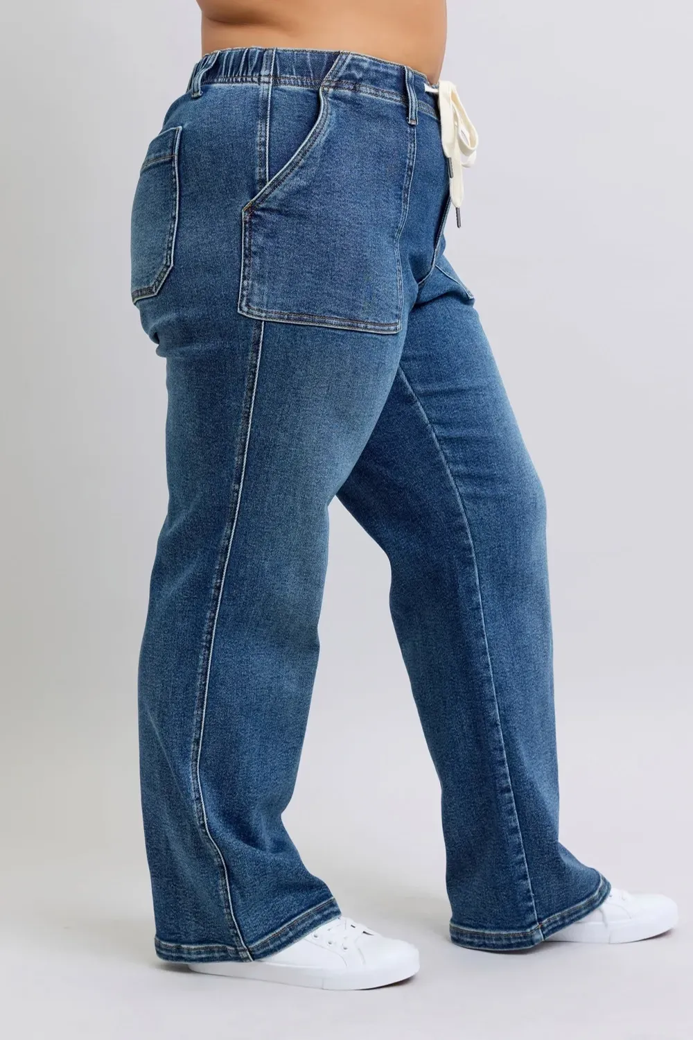 Casual Loose Drawstring Simple Dark Blue Trousers