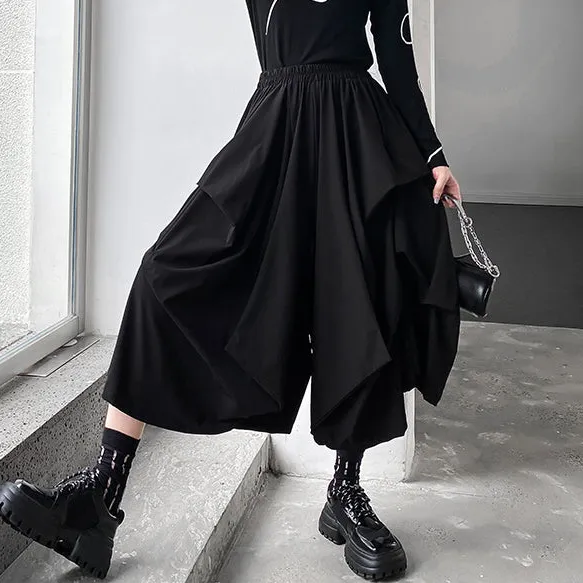 Women's Wide Leg Cropped Elastic Waist Pants