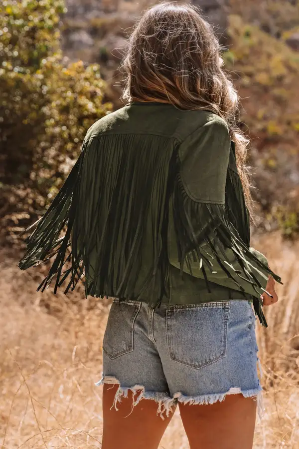 Women's Cropped Fringe Faux Suede Jacket