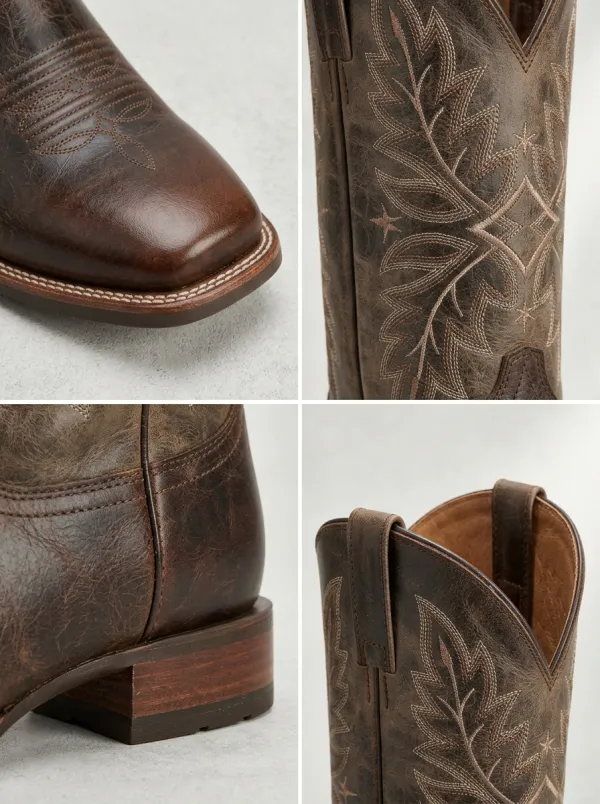 Men's Western Cowboy Leaf Embroidered Printed Western Boots