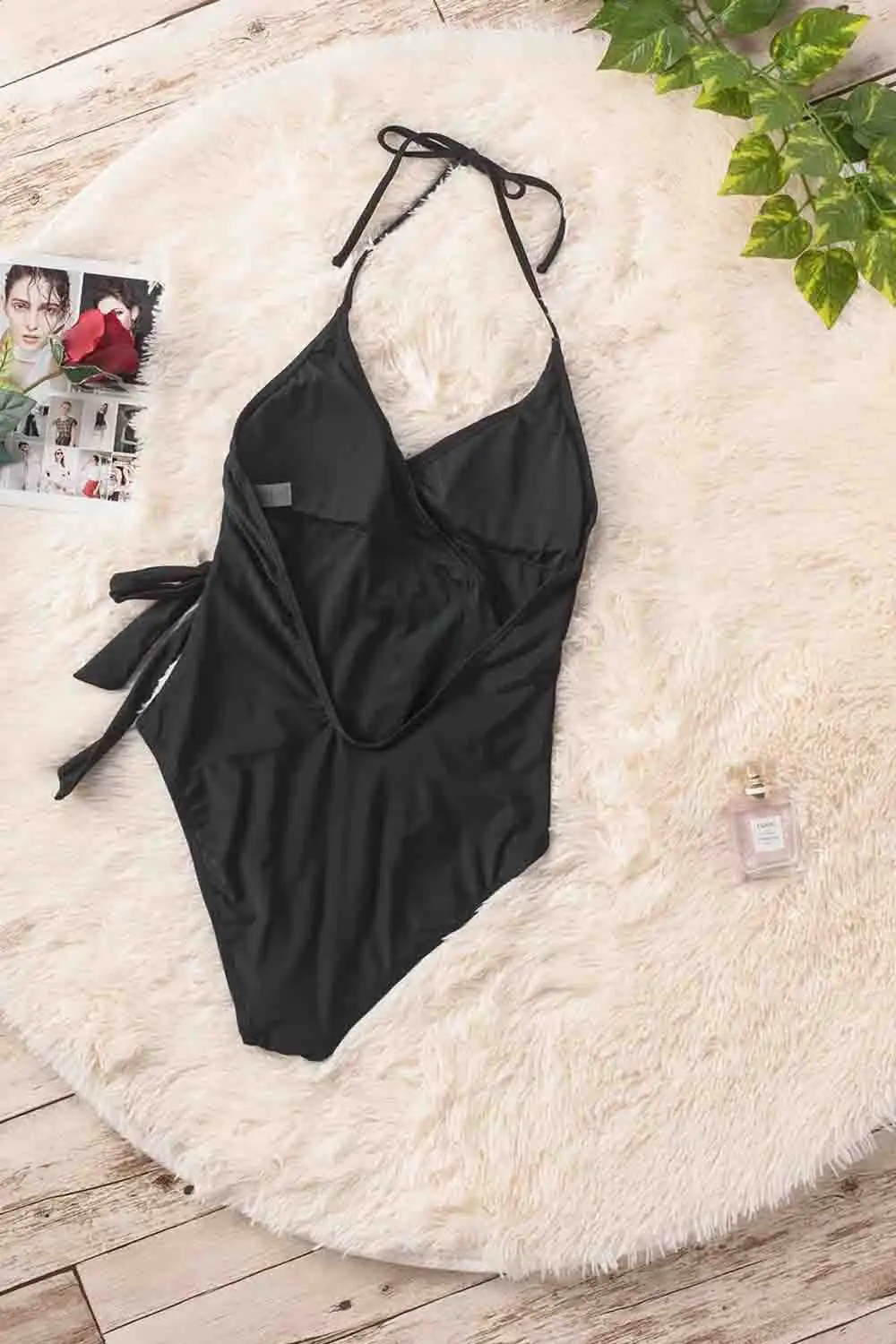 Swimwear Multicolor Stripes Wrap V Neck Sash Backless One Piece Swimwear