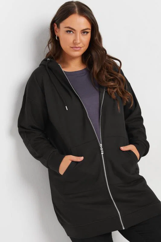 Black Longline Zip Hoodie detail 1