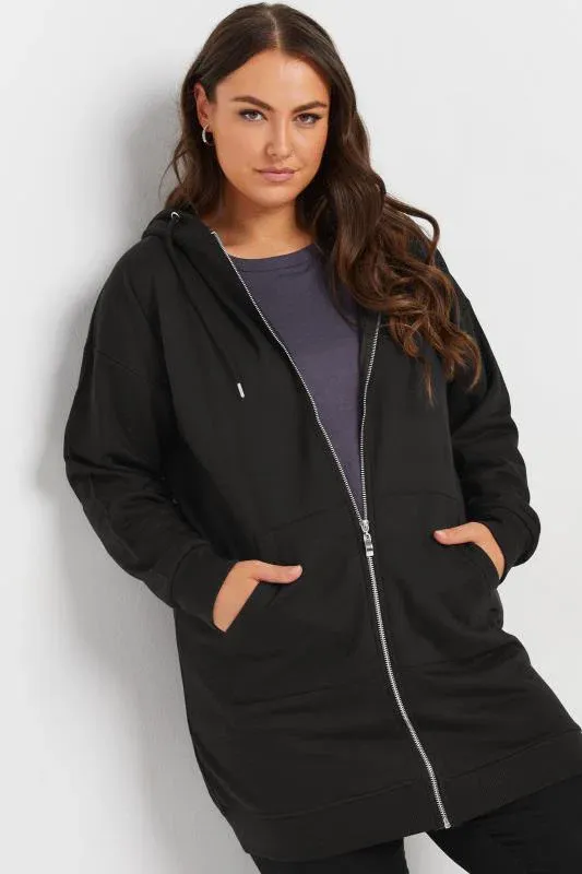Black Longline Zip Hoodie
