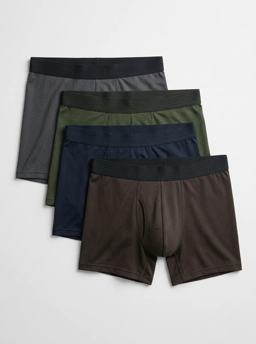 Mesh Breathable-Look Geometric Performance-Inspired Men's Boxer Briefs Four-Pack