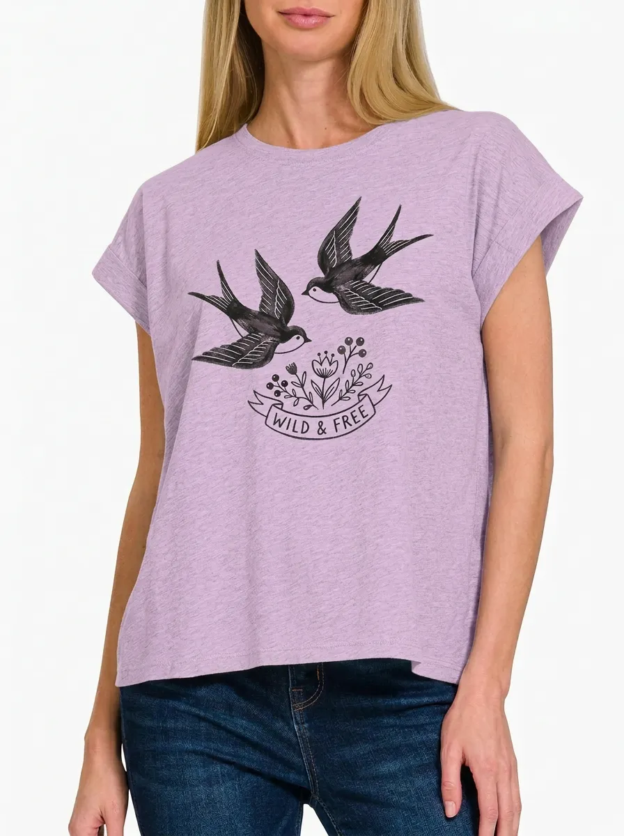 Women's Nature Wild & Free Swallow Bird Graphic T-Shirt