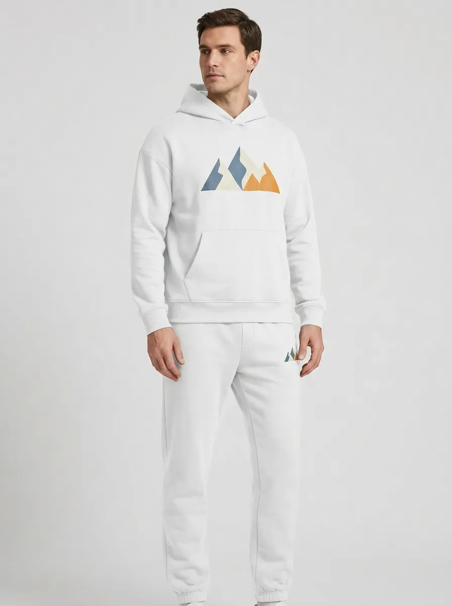 Men's Geometric Mountain Graphic Crossover-Hood Jogger Set