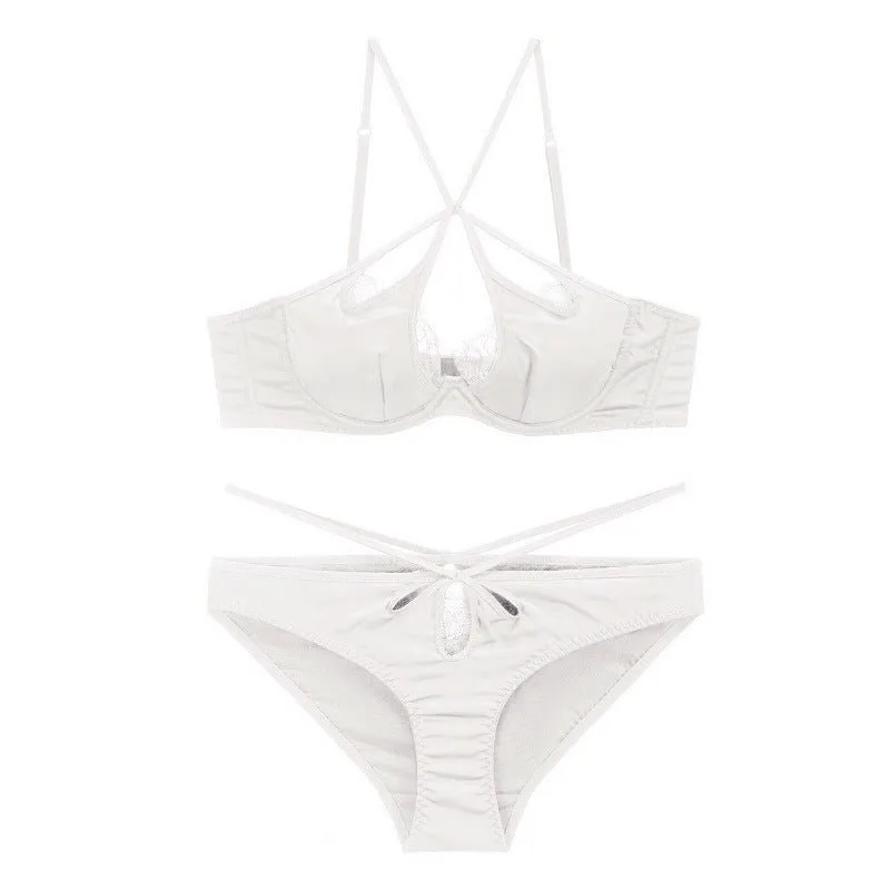 Satin Hollow Lace Bra And Panty Set
