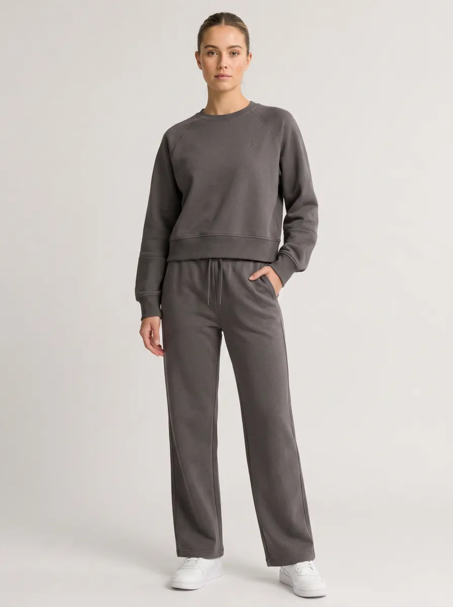 Women's Casual Minimalist Solid Charcoal Printed Loungewear Set