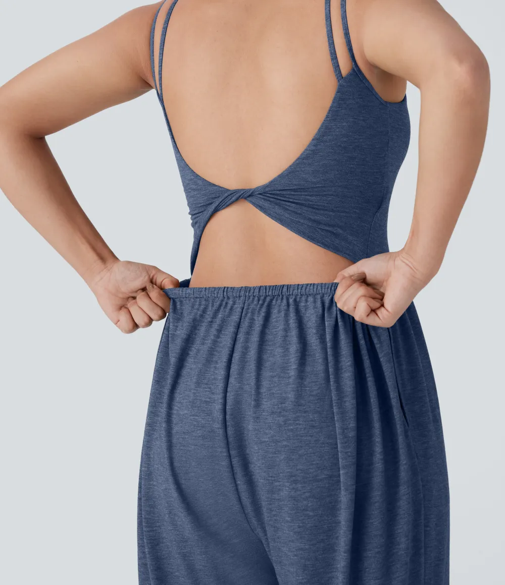 Double Straps Pocket Harem Casual Jumpsuit-Easy Peezy