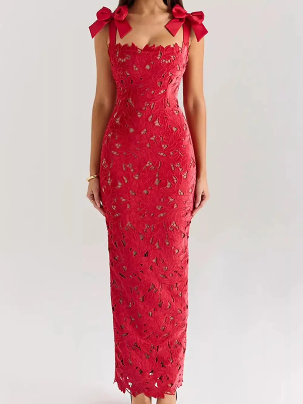 Slit Tie Shoulder Maxi Dress