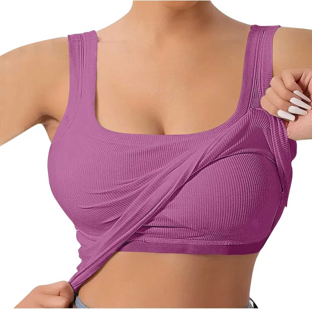 Women's Ribbed U-Back Built-In Bra Tank Top