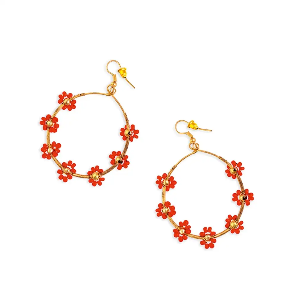 Polished Framed Floral Hoop Earrings