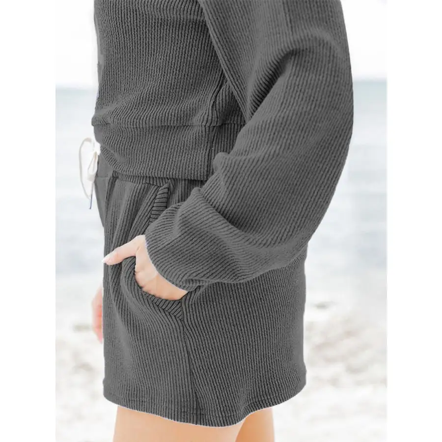 Ribbed Round Neck Long Sleeve Top and Shorts Set