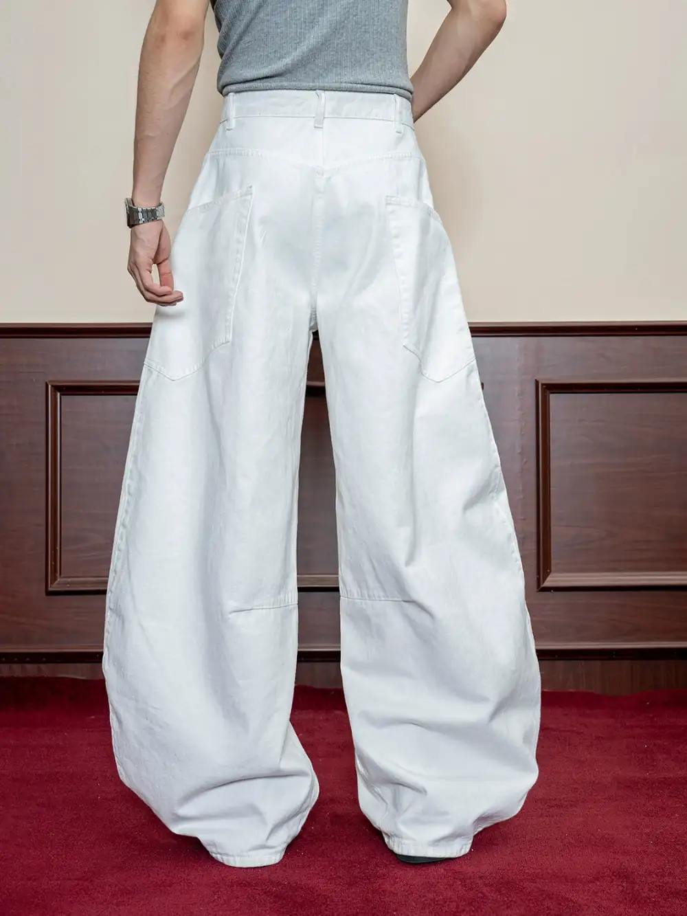 Wide-Leg Workwear Contrast-Stitch Jeans