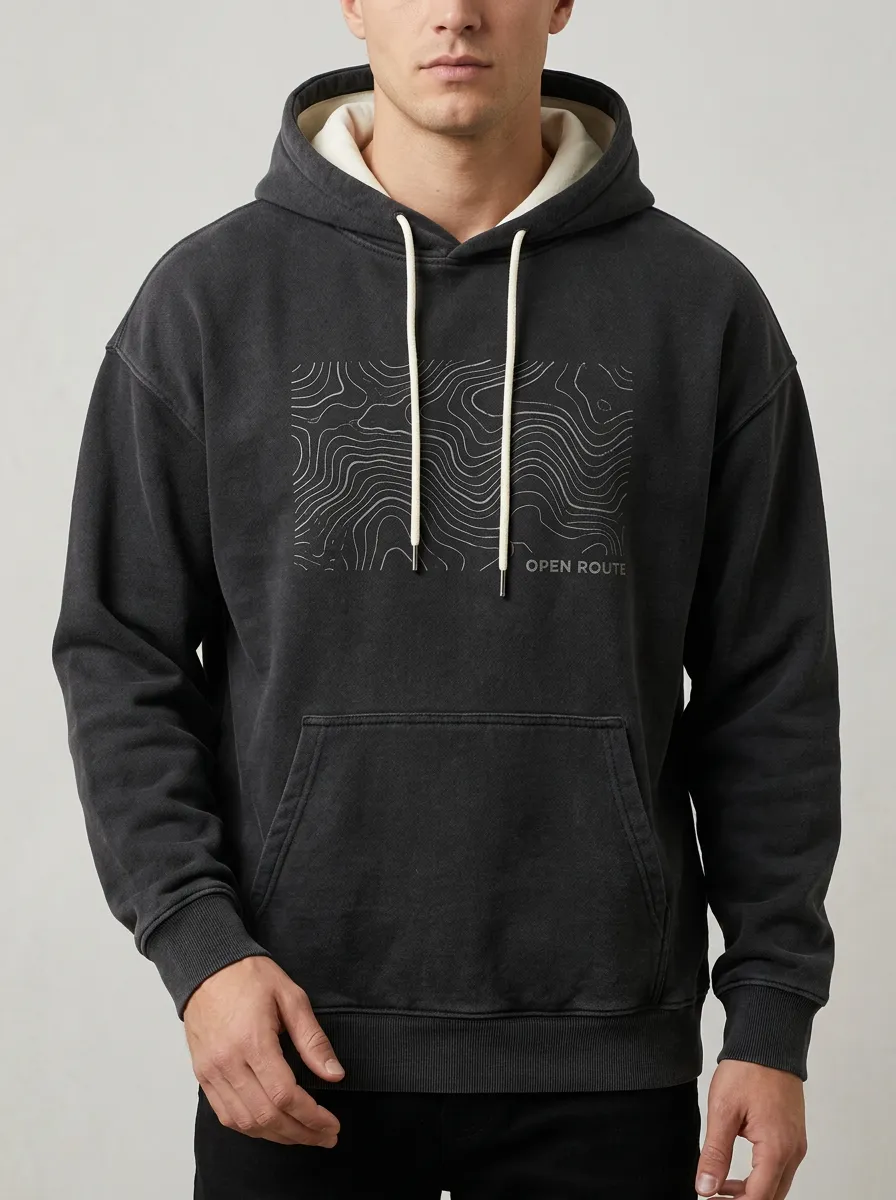 Men's Outdoor Adventure Open Route Topographic Print Hoodie