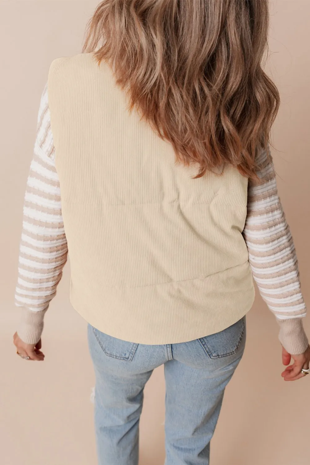 Corduroy Stand Neck Zip Puffer Vest