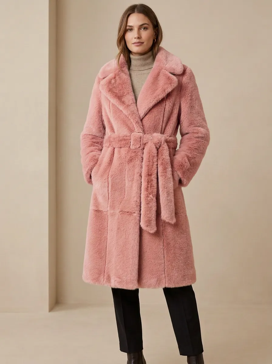 Self Tie Belt Faux Fur Belted Coat