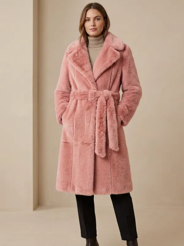 Self Tie Belt Faux Fur Belted Coat