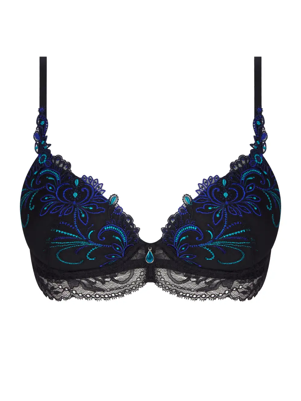 Women's Underwire Spacer Molded Padded Leotard Back Adjustable Straps Guipure Lace Scalloped Lace Bra