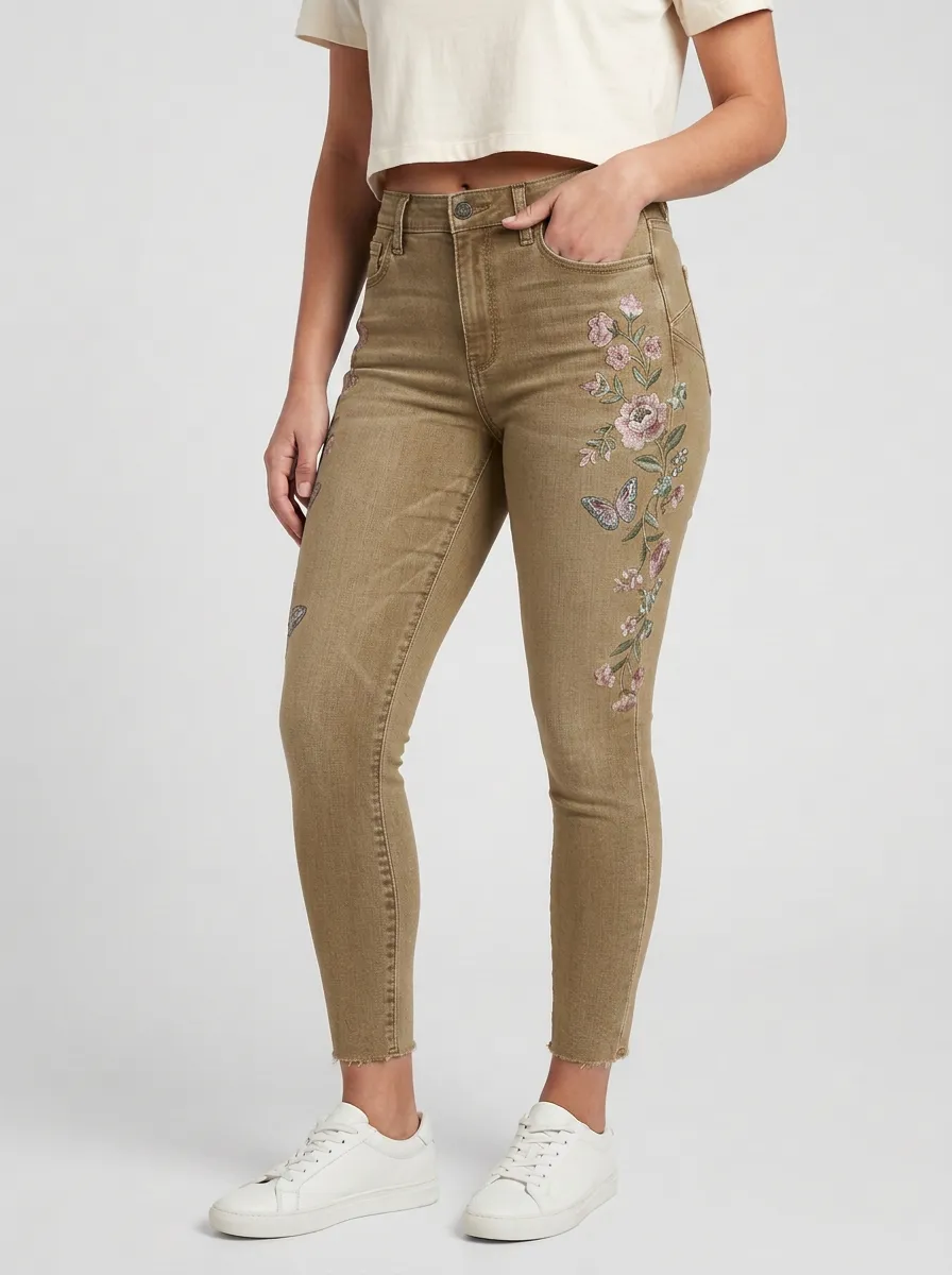 Women's Floral Butterfly Embroidered Printed Slim Jeans