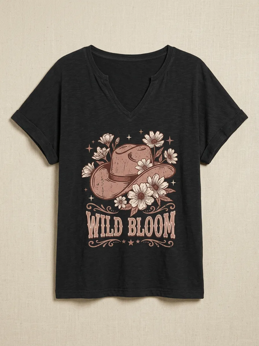 Refined Cowboy-Hat Western Women's V-Neck T-Shirt