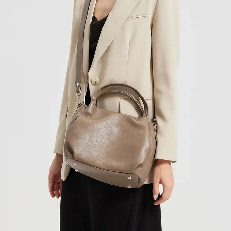Minimalist Taupe Slouchy Satchel Bag