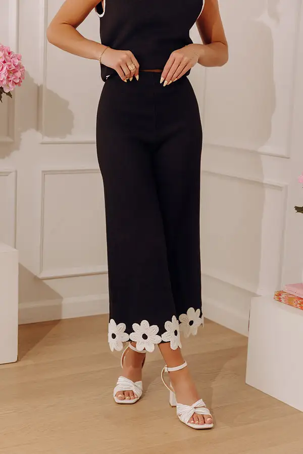 High Waist Wide Leg Floral Knit Crochet Pants