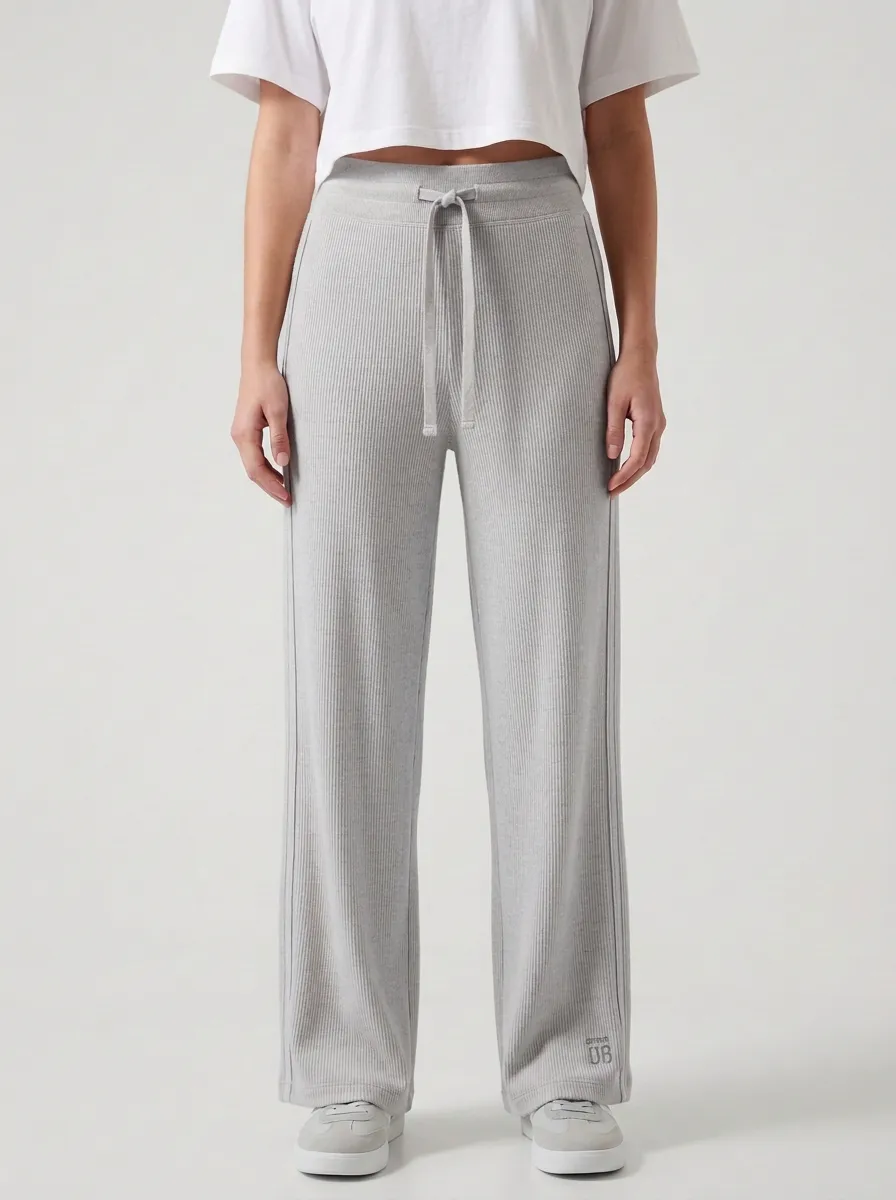 Women's Modern Wide-Leg Ribbed Drawstring Sport Pants