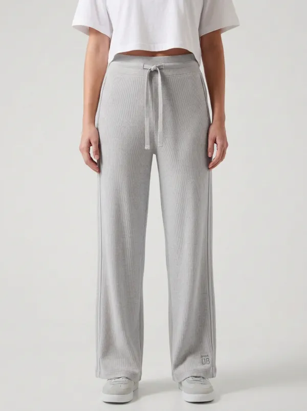 Women's Modern Wide-Leg Ribbed Drawstring Sport Pants