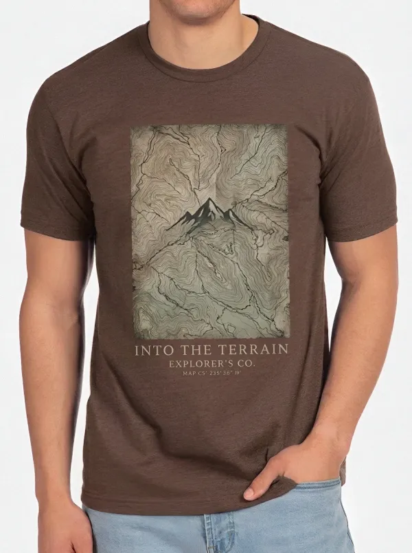 Men's Outdoor Explorer Mountain Topographic Map Printed T-shirt