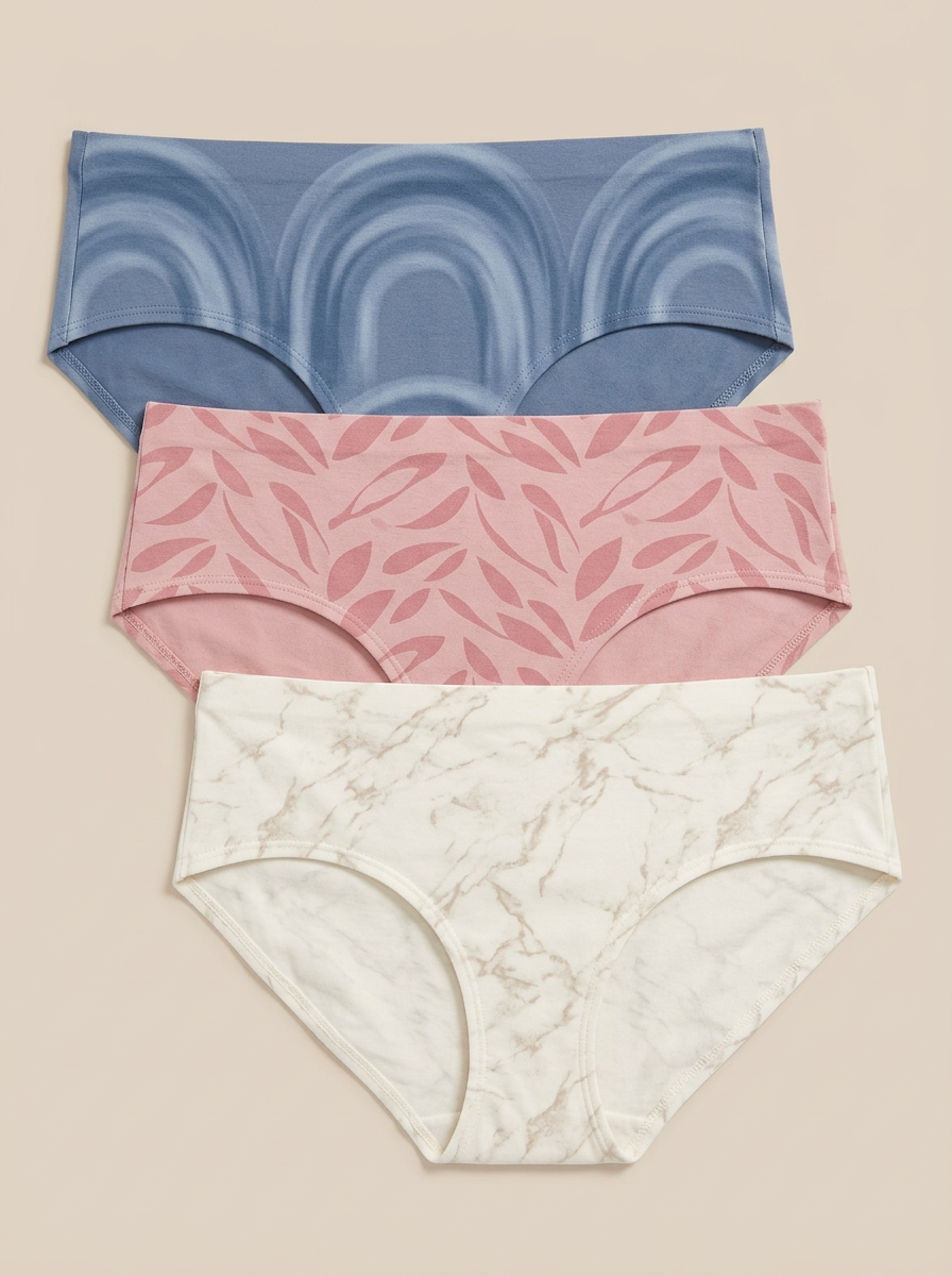 Women's Rainbow Leaf Marble Pattern Three-Pack Panties