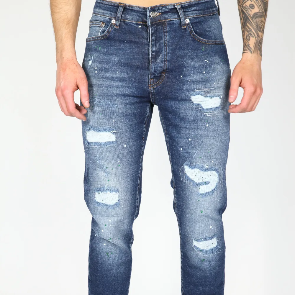 Refined Paint Detail Smart Fit Distressed Ripped Jeans