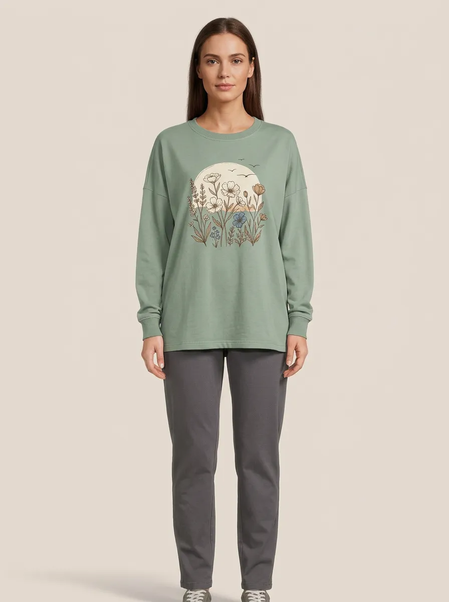 Women's Sunset Floral Graphic Crew-Neck Sweatshirt