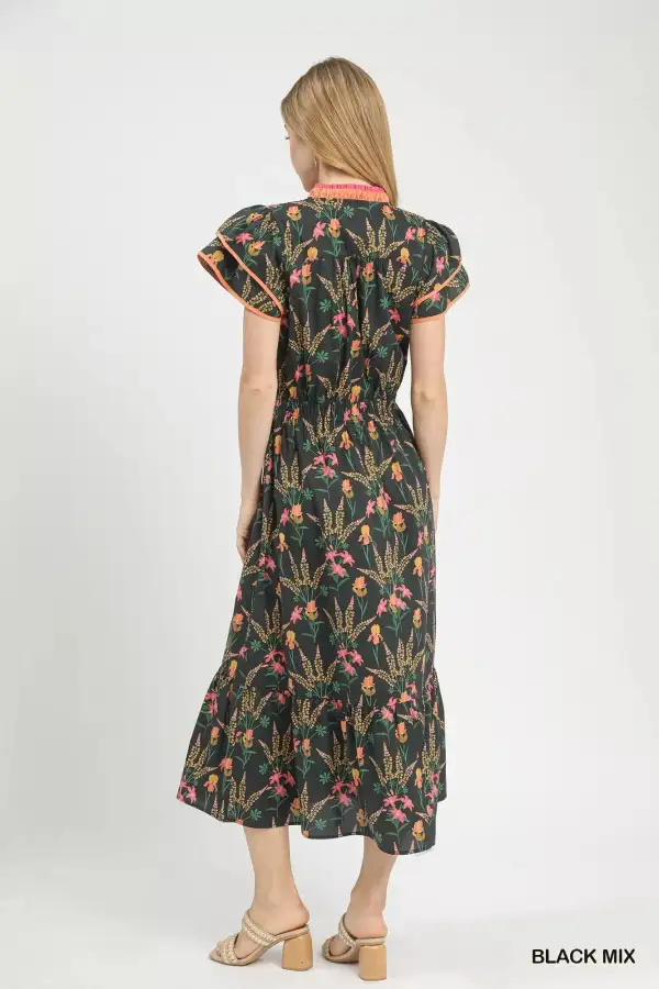 Everyday Floral Print Tiered Smocked Midi Dress
