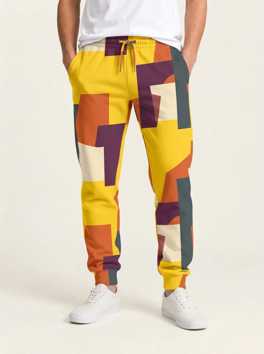Men's Athletic Style Joggers with Geometric Artwork