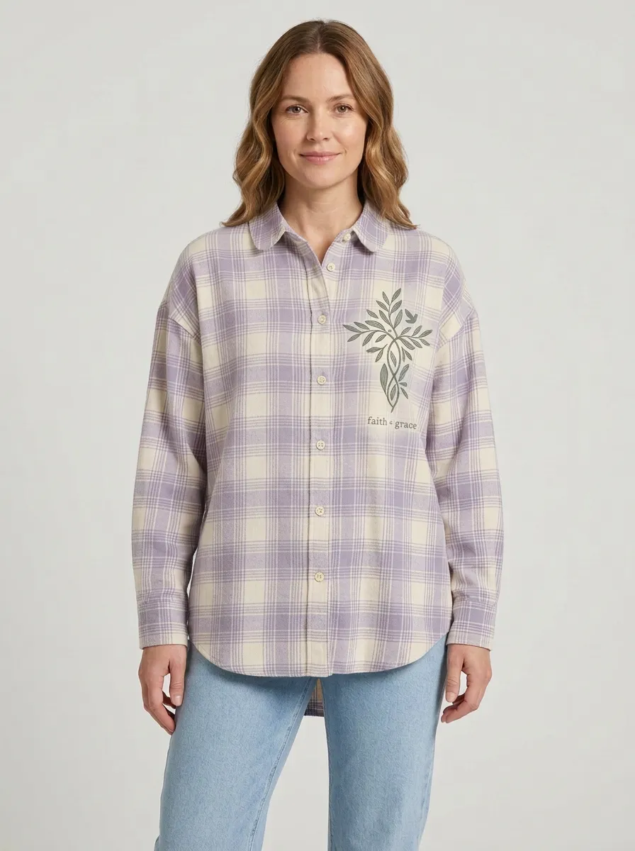 Women's Cream Grace Cross Plaid Shirt